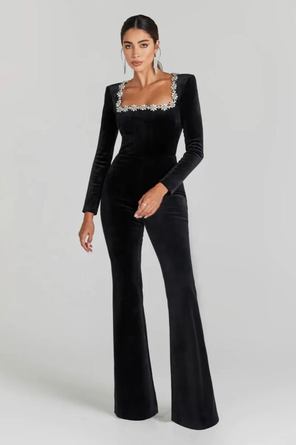 Rhinestones Diamond Hollow Solid Color Bandage Jumpsuit Woman Lady Office Wear Jumpsuits For Women