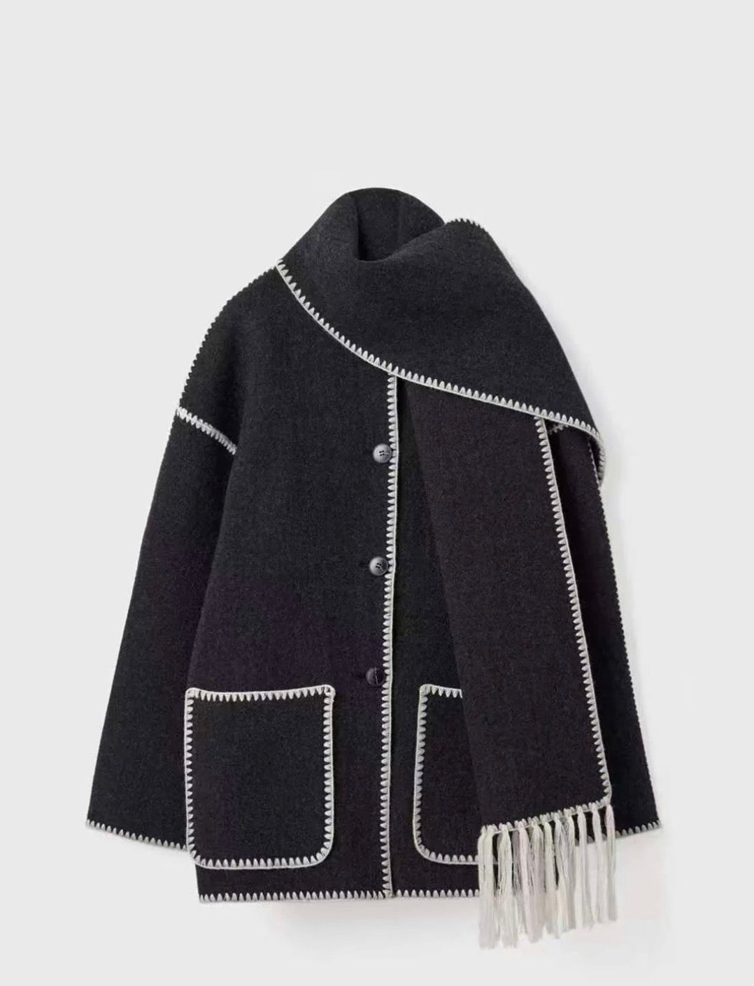 French Style Double-sided Woolen Coat For Women Scarf Collar Tassel Cape Woman Jacket Winter Coat