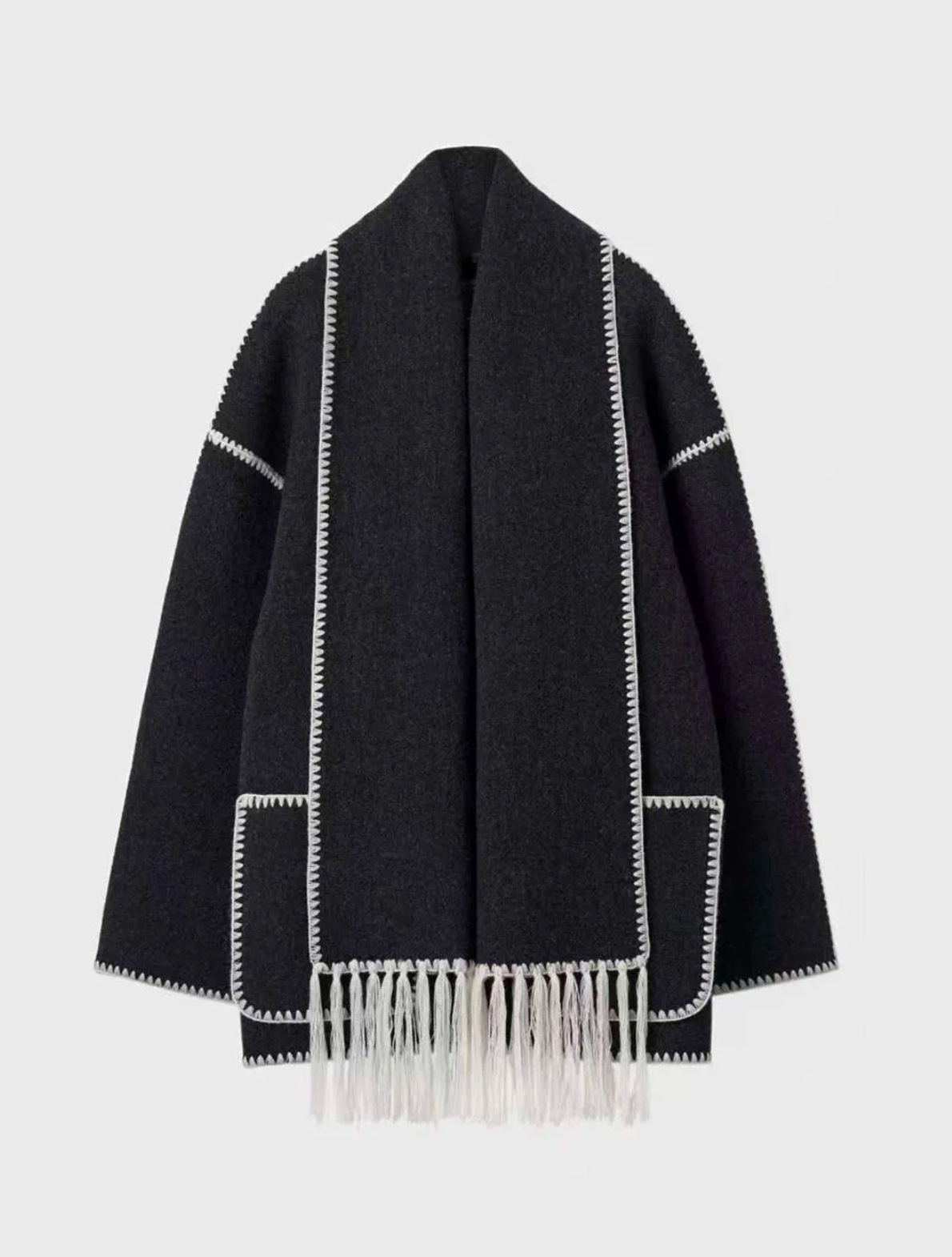 French Style Double-sided Woolen Coat For Women Scarf Collar Tassel Cape Woman Jacket Winter Coat